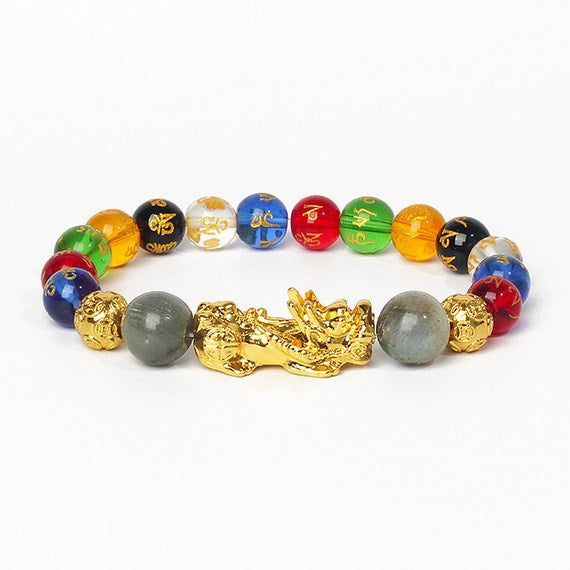 Multi-Color Crystal Feng Shui Pixiu Six Words Mantra Bracelet