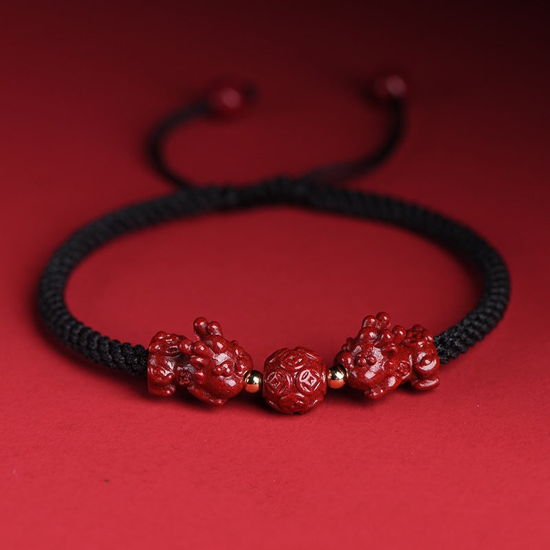 Cinnabar Feng Shui Pixiu Black String Bracelet