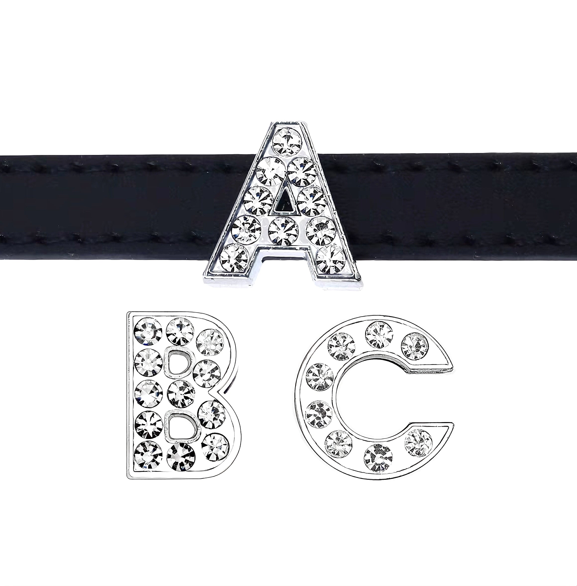 ABC Letter - 26 Silver Rhinestone Alphabet Letter A-Z Slide Charm Wristbands DIY Bracelet