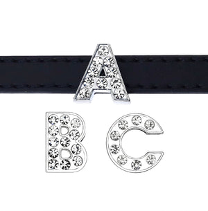 ABC Letter - 26 Silver Rhinestone Alphabet Letter A-Z Slide Charm Wristbands DIY Bracelet