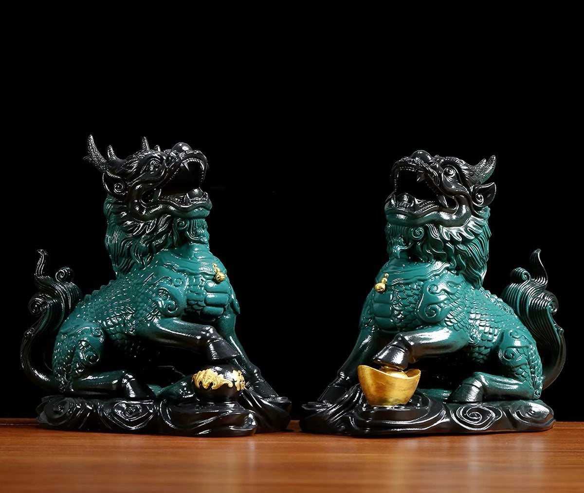 Large Ceramic Qilin Pair Statues for Feng Shui Home Decor